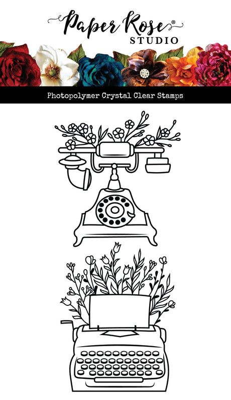 Vintage Floral Phone & Typewriter Clear Stamp 34476 - Paper Rose Studio