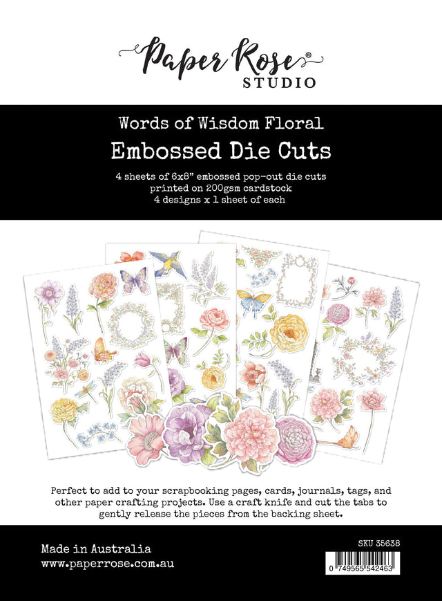 Words of Wisdom 6 x 8" Floral Embossed Die Cuts 35638 - Paper Rose Studio