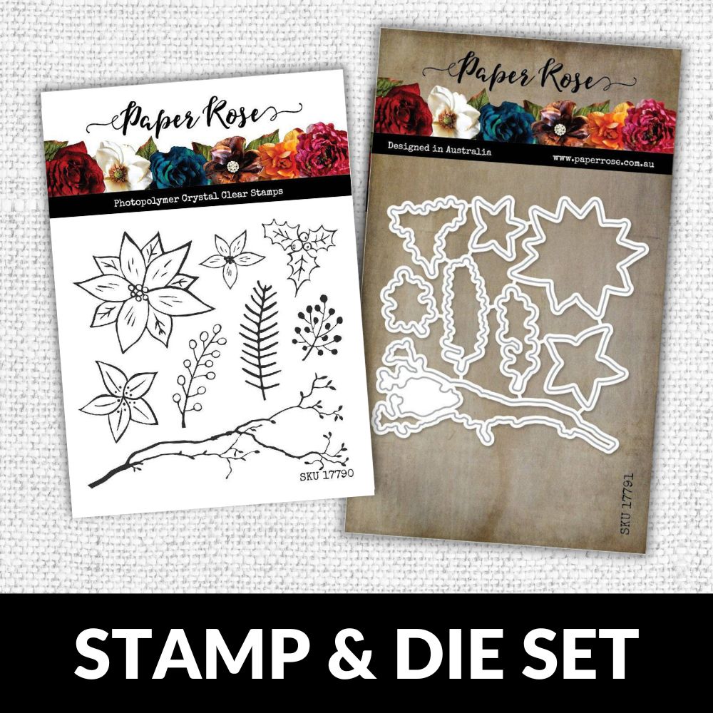 Christmas Poinsettia 4x4 CLEAR STAMP & DIE SET 17790 17791 DISCONTINUED - Paper Rose Studio