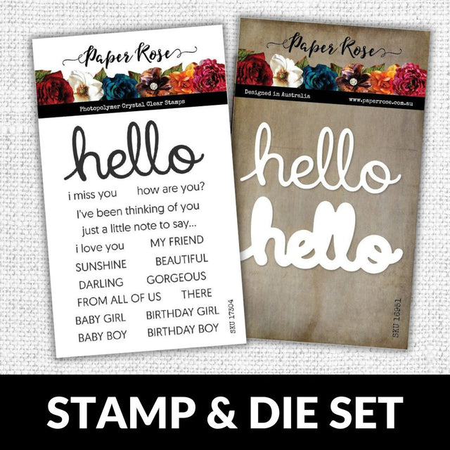 Hello 4x6" CLEAR STAMP & DIE SET 16951 17304 - Paper Rose Studio