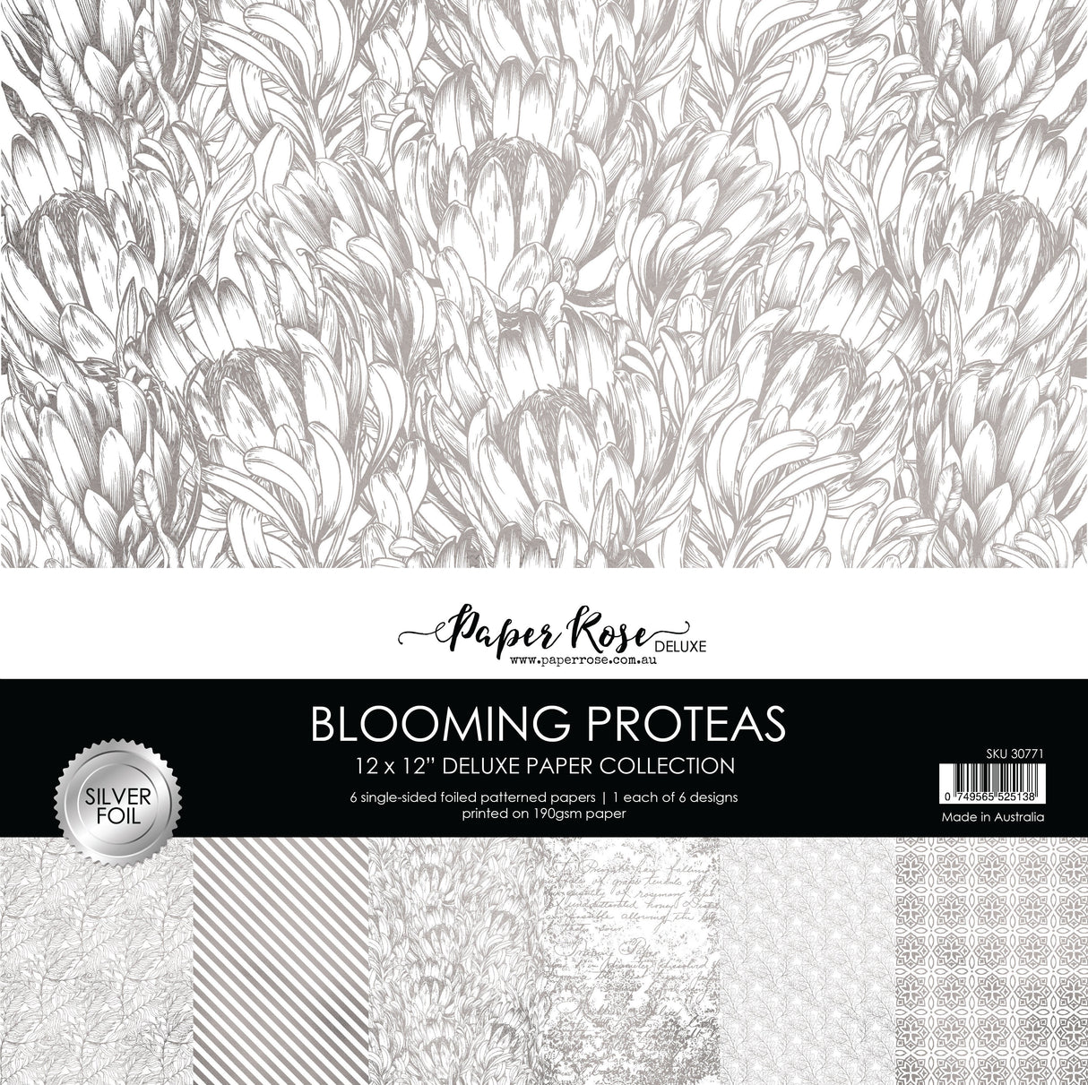 Blooming Proteas - Silver Foil 12x12 Paper Collection 30771 - Paper Rose Studio