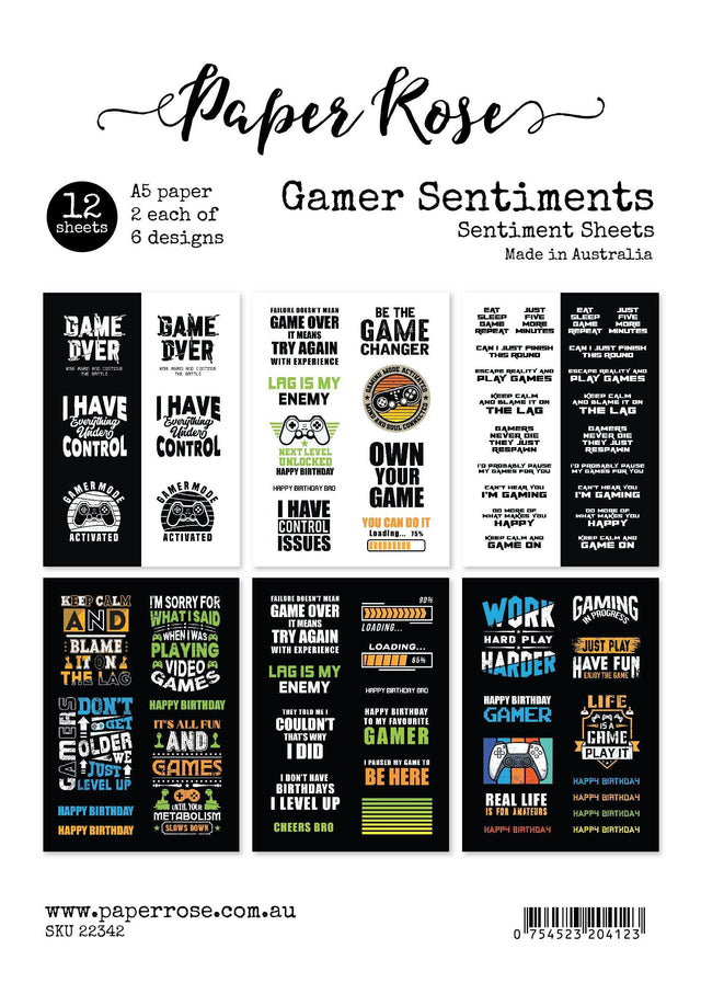 Gamer Sentiments A5 12pc Sentiment Sheets 22342 - Paper Rose Studio