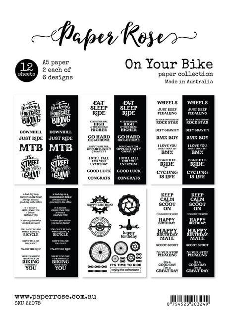 On Your Bike A5 12pc Sentiment Sheets 22078 - Paper Rose Studio