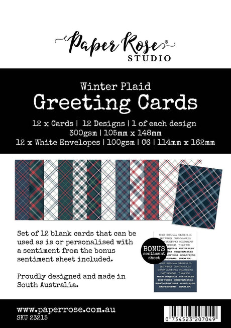 Winter Plaid Greeting Cards - 12 pieces - 23215 - Paper Rose Studio